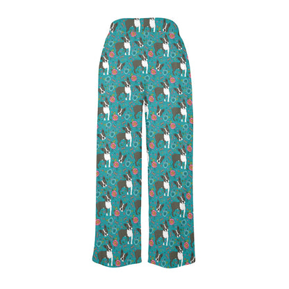 Boston Terrier Pattern Print Design 07 Women's Wide Leg Lounge Pants