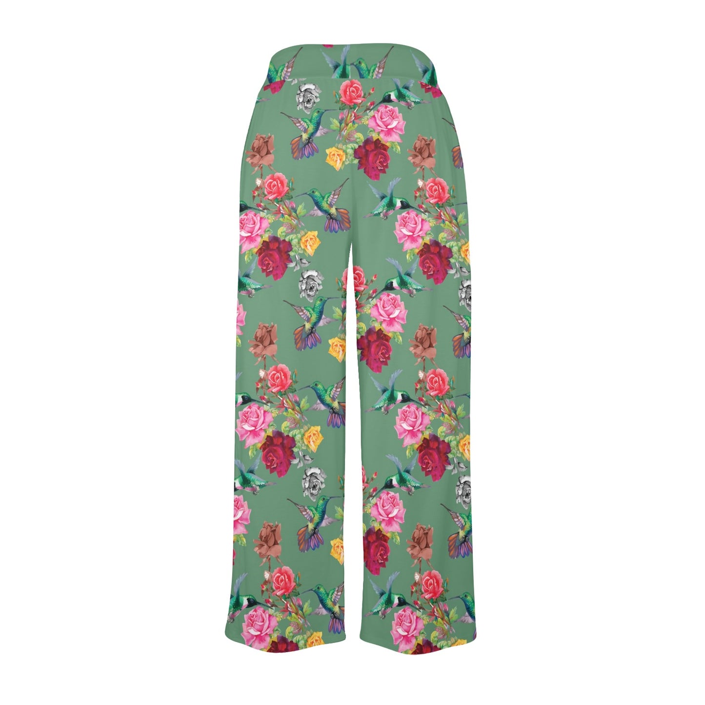 Hummingbird with Rose Themed Print Women's Wide Leg Lounge Pants