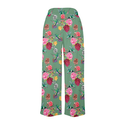 Hummingbird with Rose Themed Print Women's Wide Leg Lounge Pants