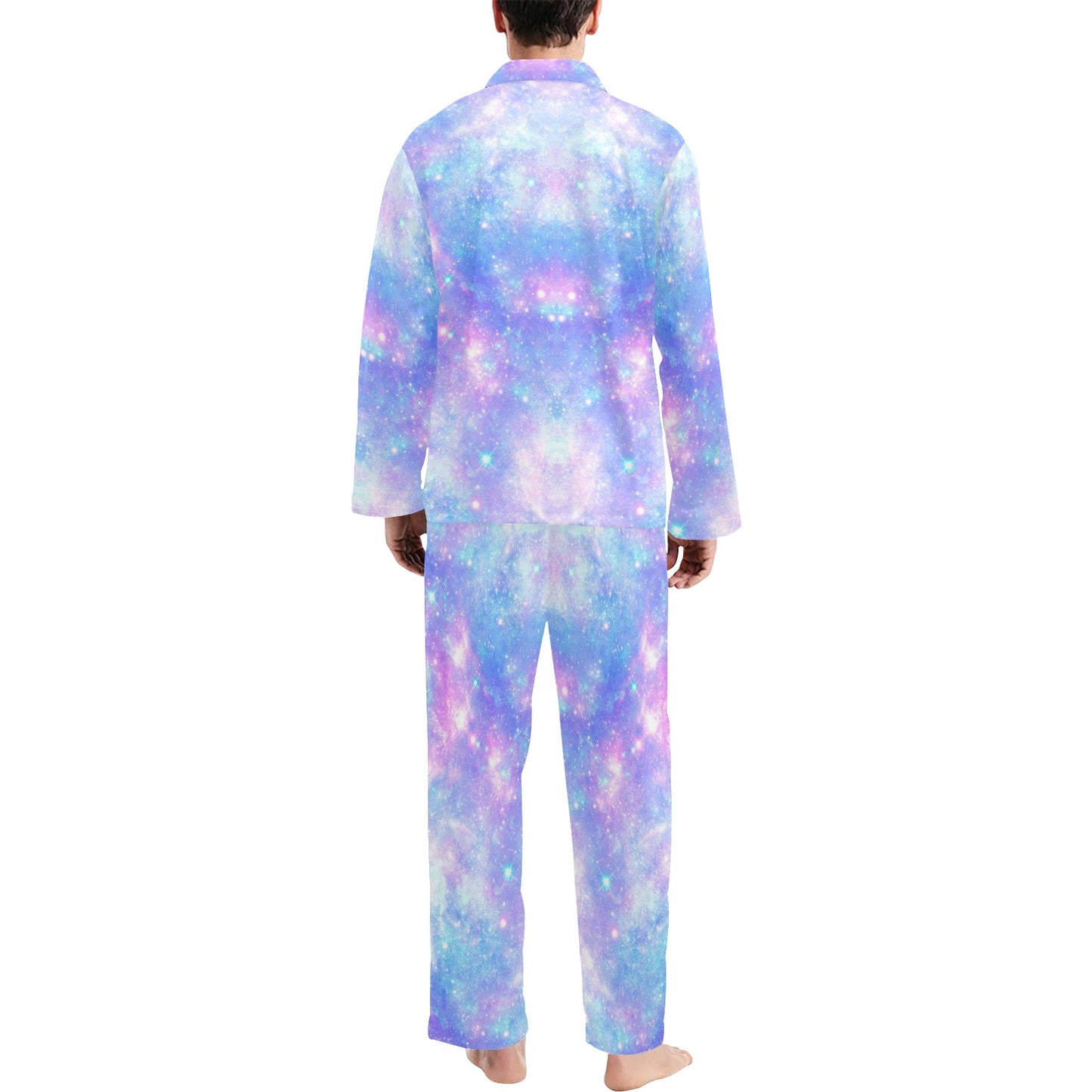 Galaxy Stardust Pastel Color Print Men's Long Pajama Set