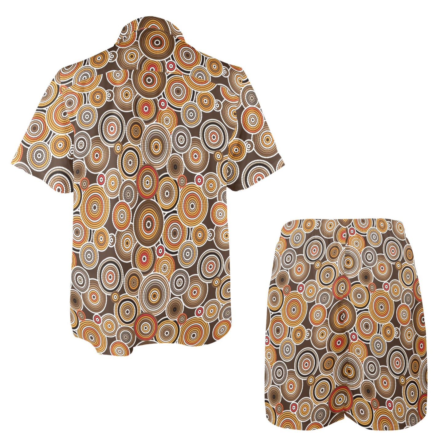 Aboriginal Print Design LKS402 Men's Beach Shirt and Shorts Set