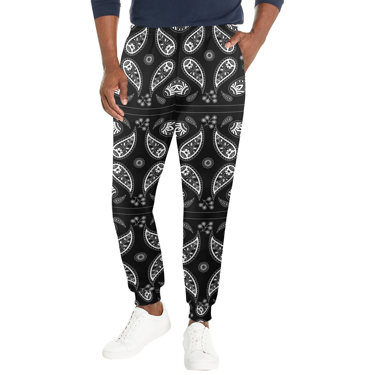 Bandana Paisley Black Print Design LKS308 Men's Casual Track Pants
