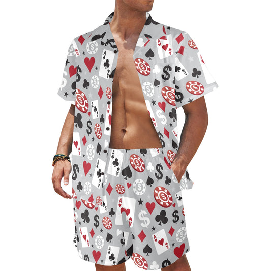 Casino Pattern Print Design 01 Men's Beach Shirt and Shorts Set