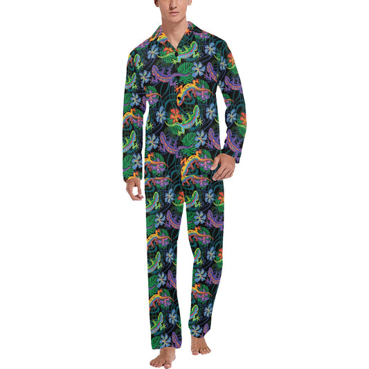 Gecko Colorful Pattern Print Design 01 Men's Long Pajama Set