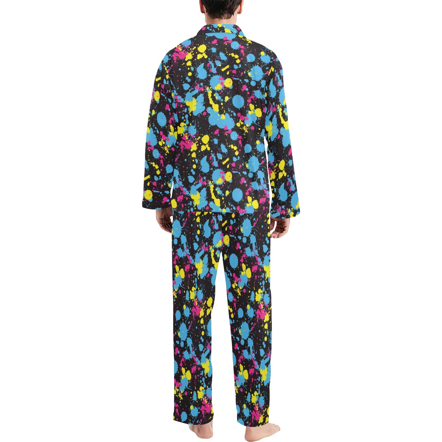 Splatter Colorful Print Design LKS301 Men's Long Pajama Set