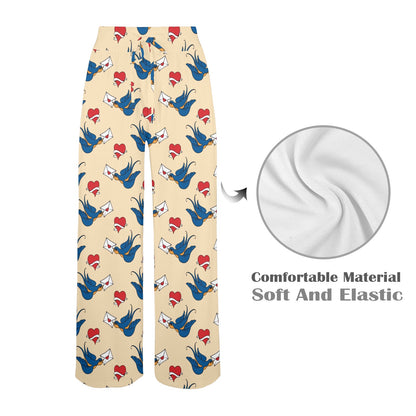 Swallow Bird Pattern Print Design 05 Women's Wide Leg Lounge Pants