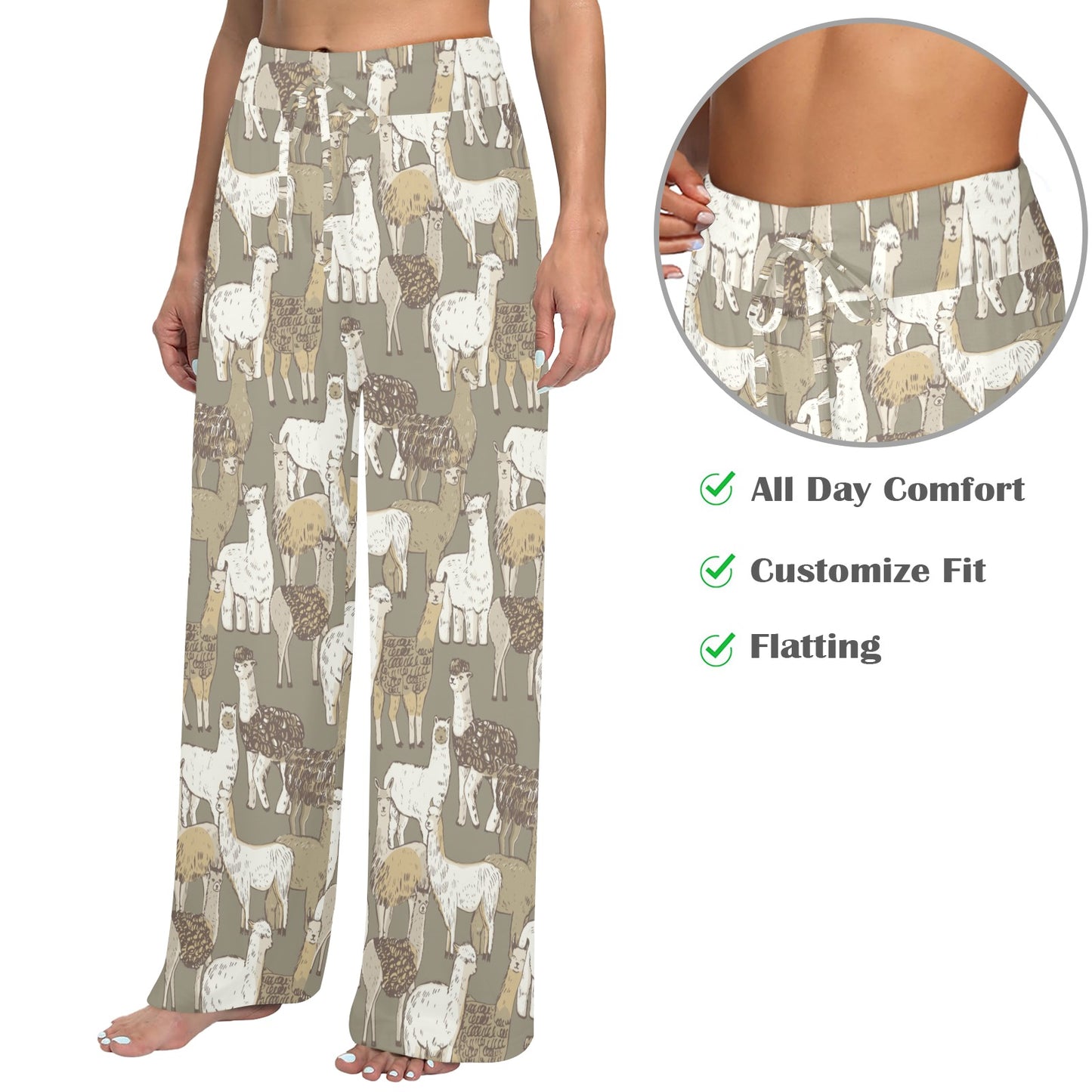 Alpaca Pattern Print Design 01 Women's Wide Leg Lounge Pants