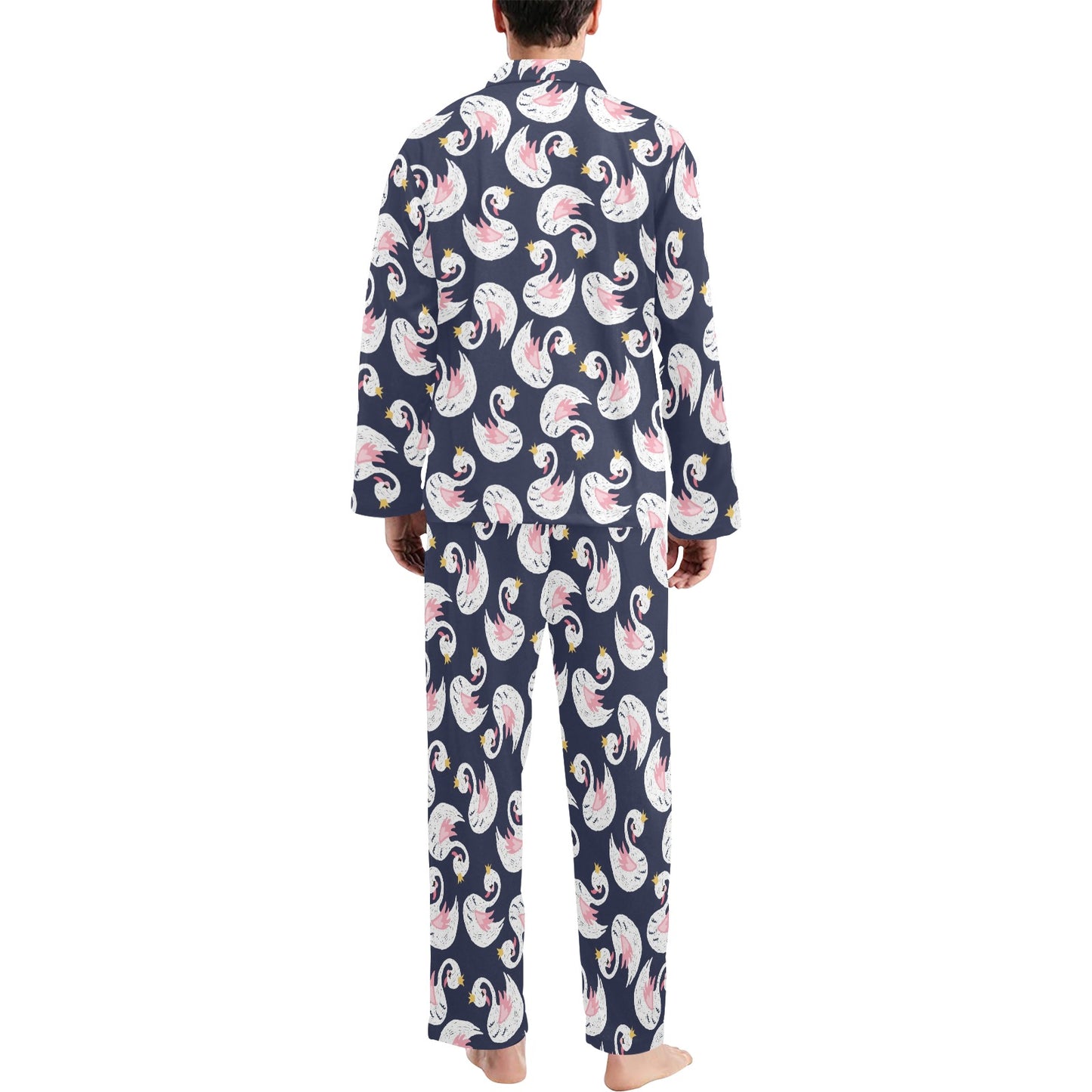 Swan Print Design LKS403 Men's Long Pajama Set