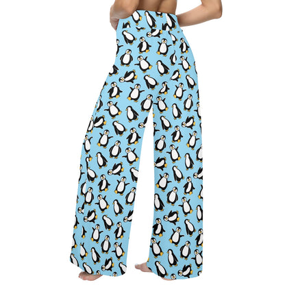 Penguin Happy Print Women's Wide Leg Lounge Pants