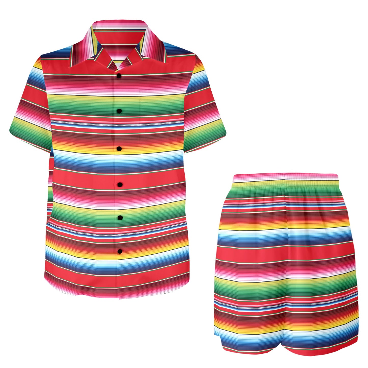 Serape Pattern Men's Beach Shirt and Shorts Set