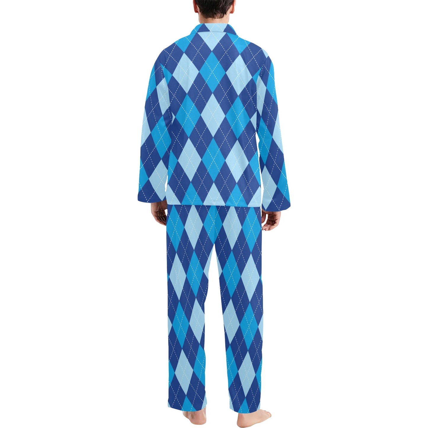 Argyle Blue Pattern Print Design 02 Men's Long Pajama Set