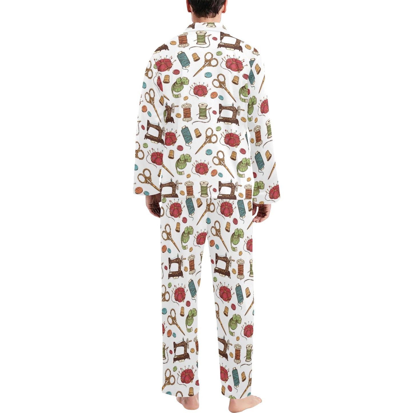 Sewing Equipment Print Design LKS304 Men's Long Pajama Set