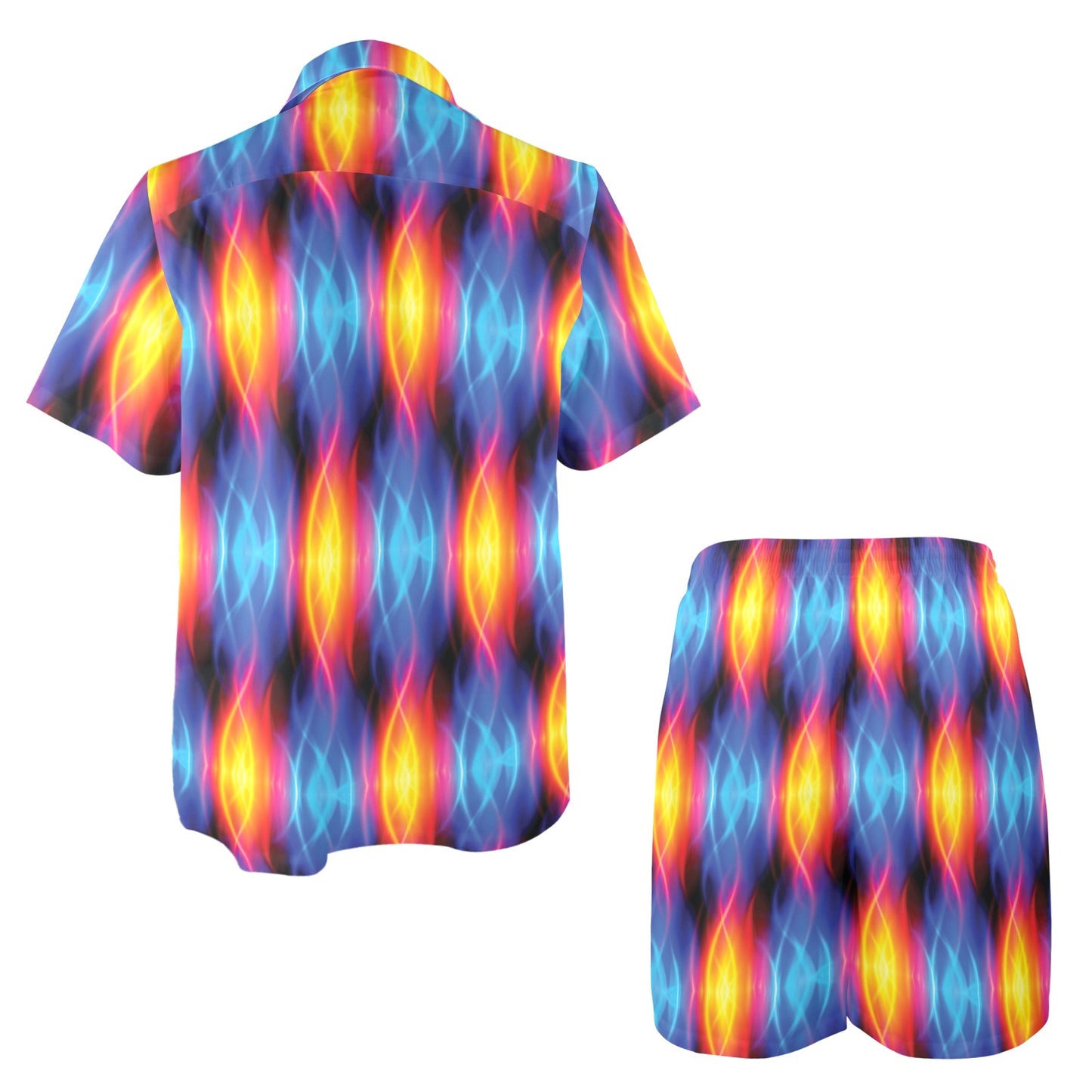 Flame Fire Blue Design Print Men's Beach Shirt and Shorts Set