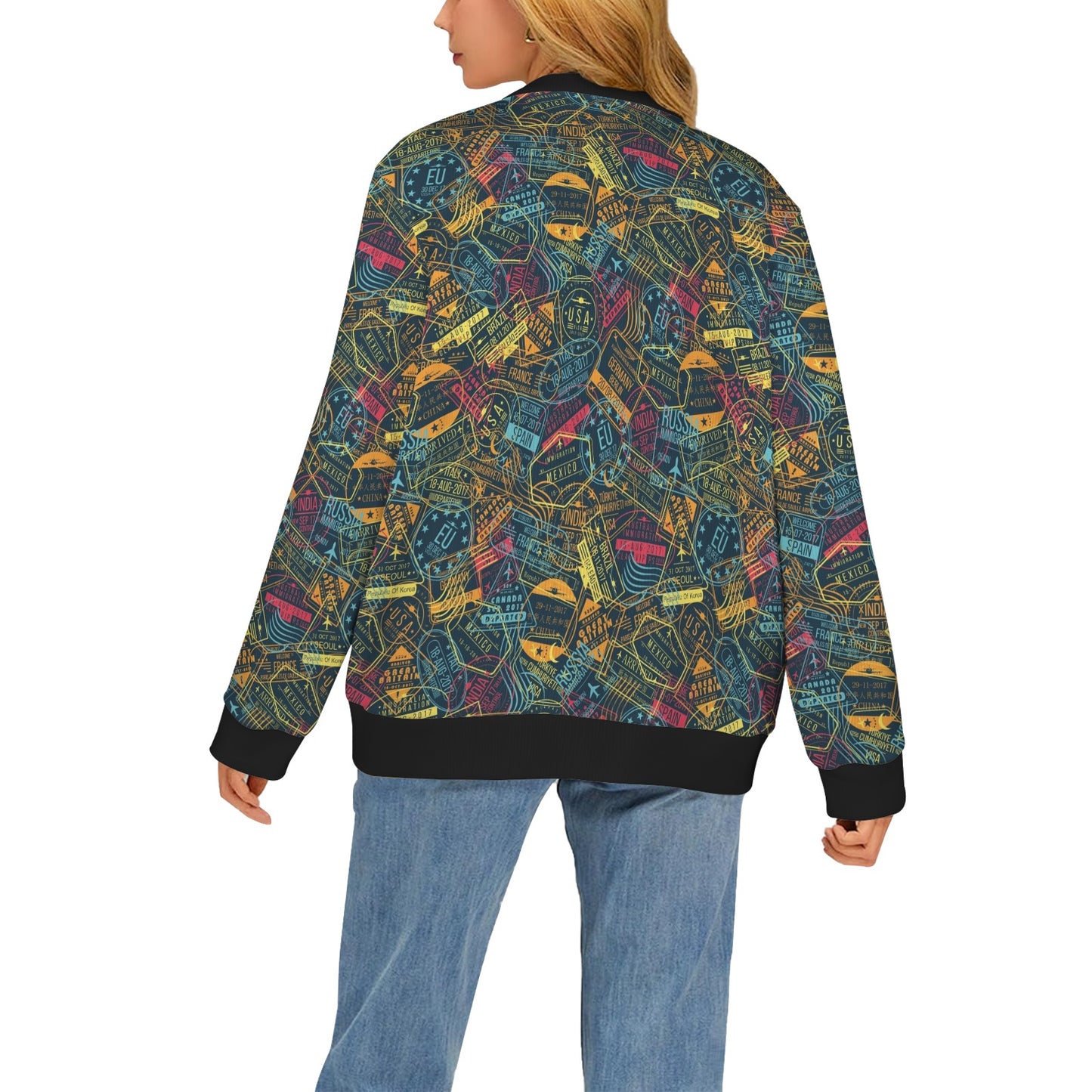 Travel Stamp Colorful Print Design LKS304 Women's Cardigan