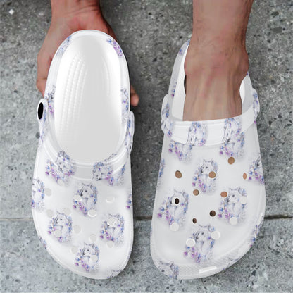 Wolf with Flower Print Design Unisex Clogs Shoes