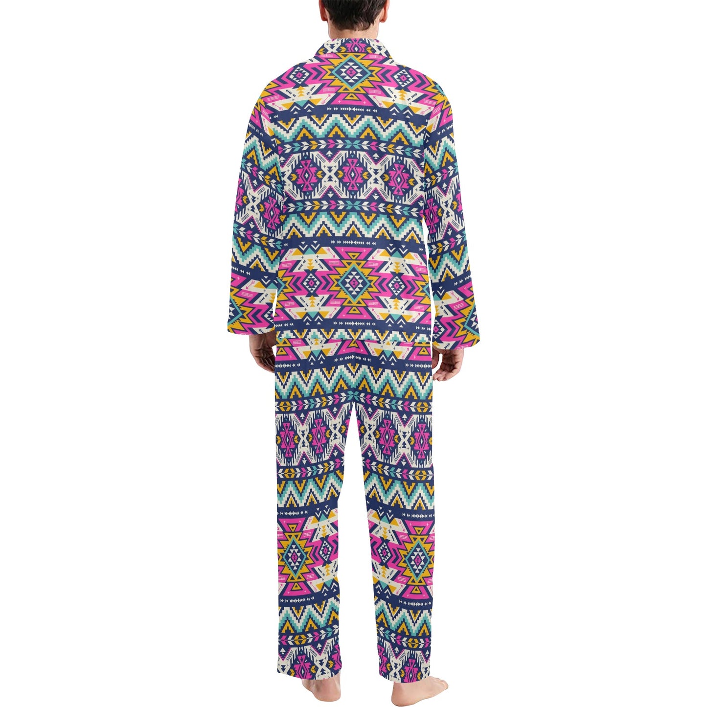 Aztec Pink Geometric Print Pattern Men's Long Pajama Set