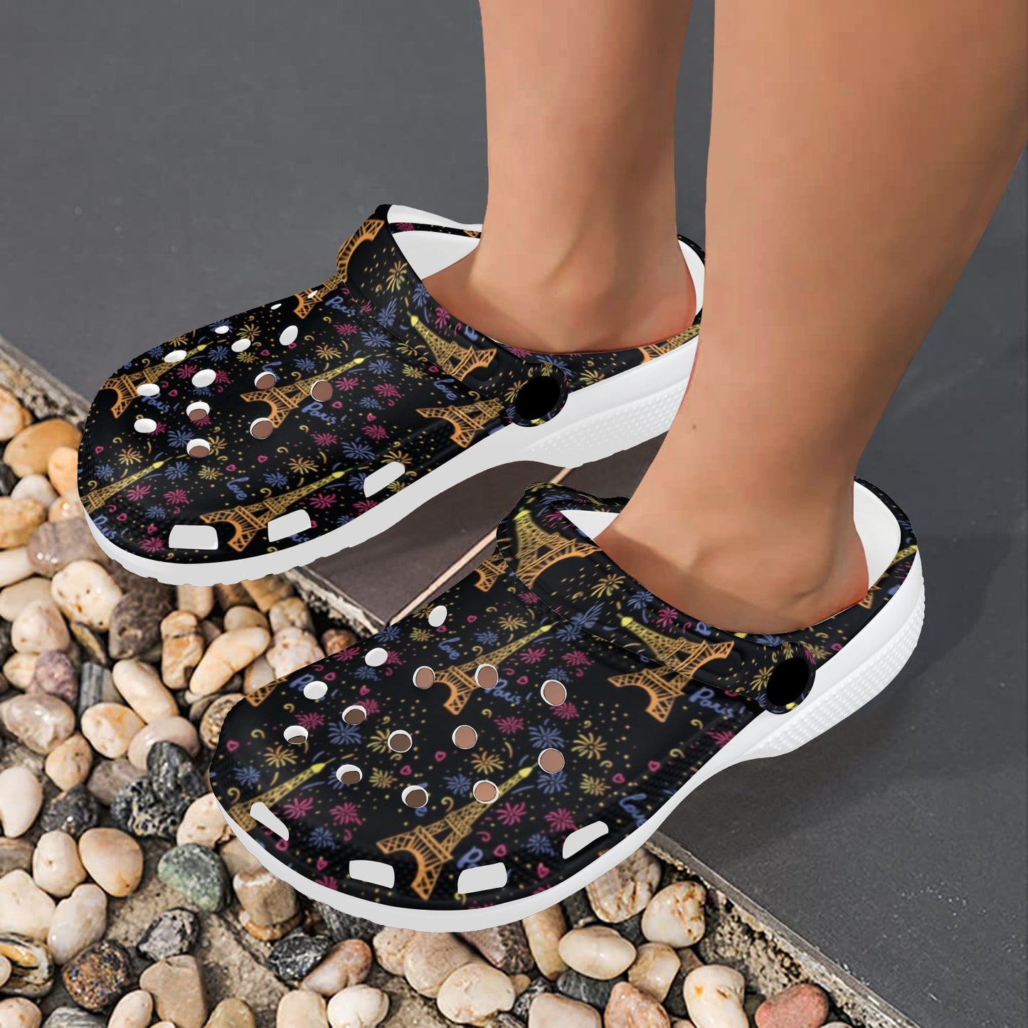 Eiffel Tower Love Paris Print Unisex Clogs Shoes