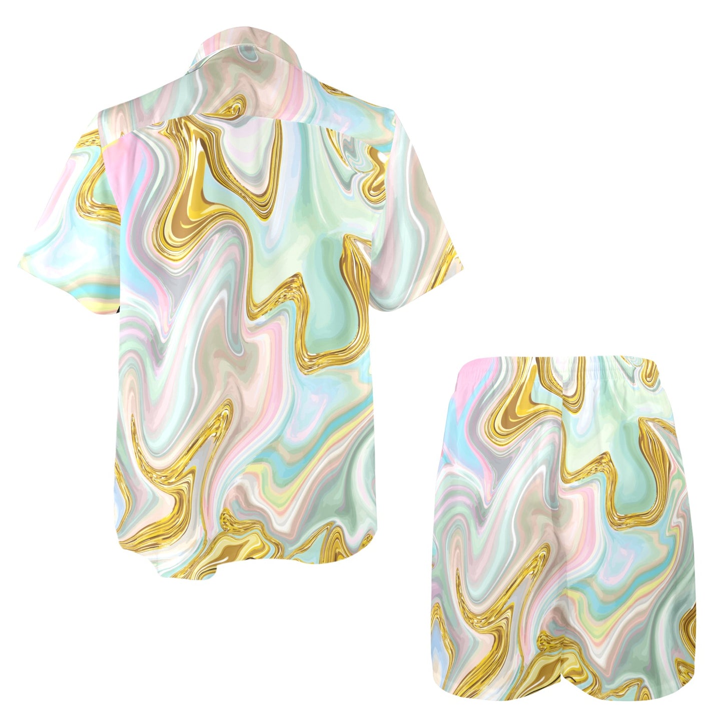 Gold Sweet Marble Men's Beach Shirt and Shorts Set