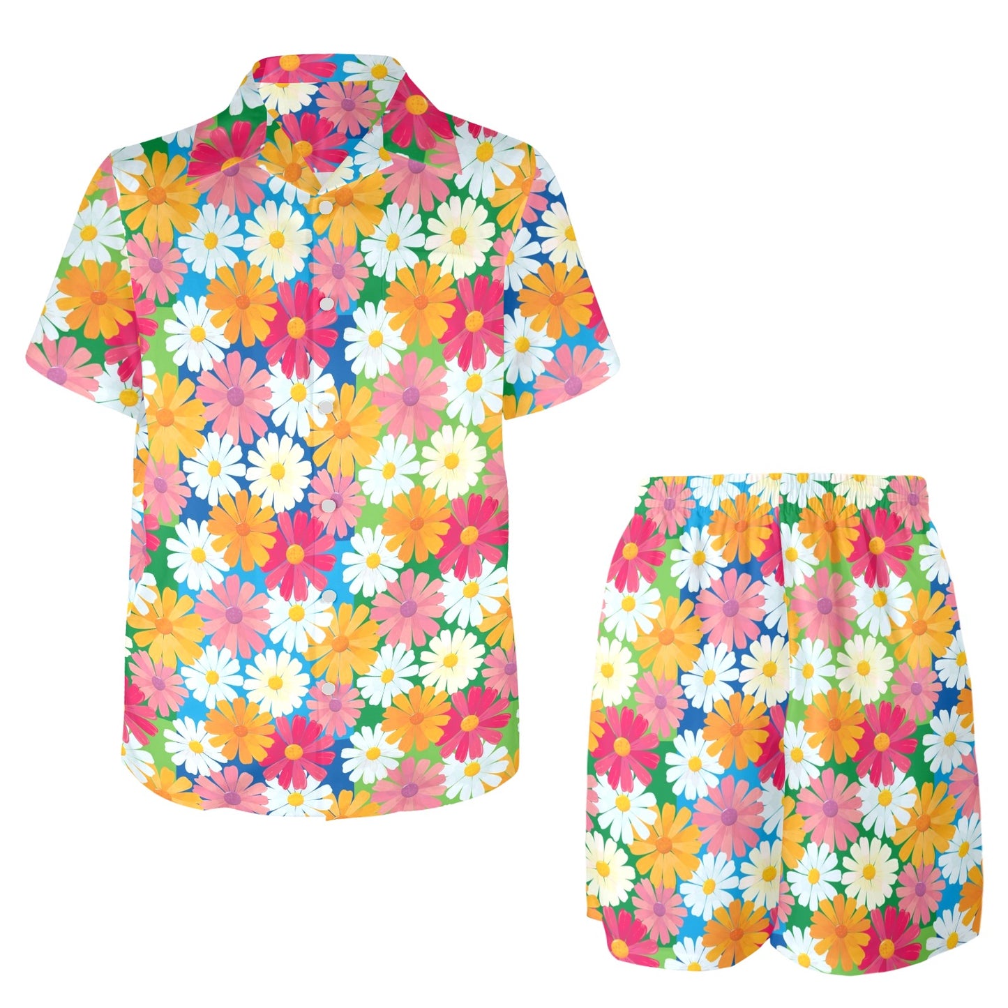 Daisy Pattern Print Design DS05 Men's Beach Shirt and Shorts Set