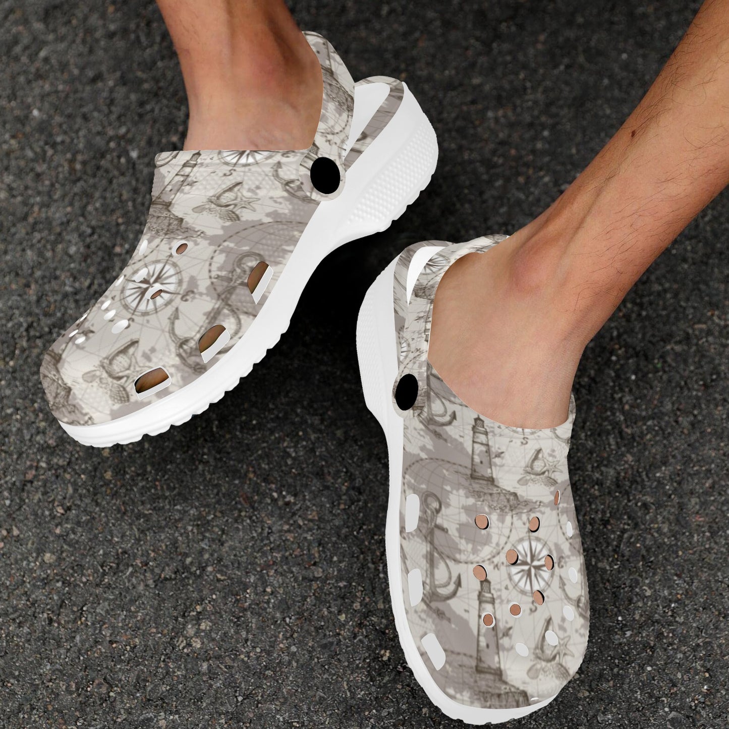 Nautical Map Design Themed Print Unisex Clogs Shoes