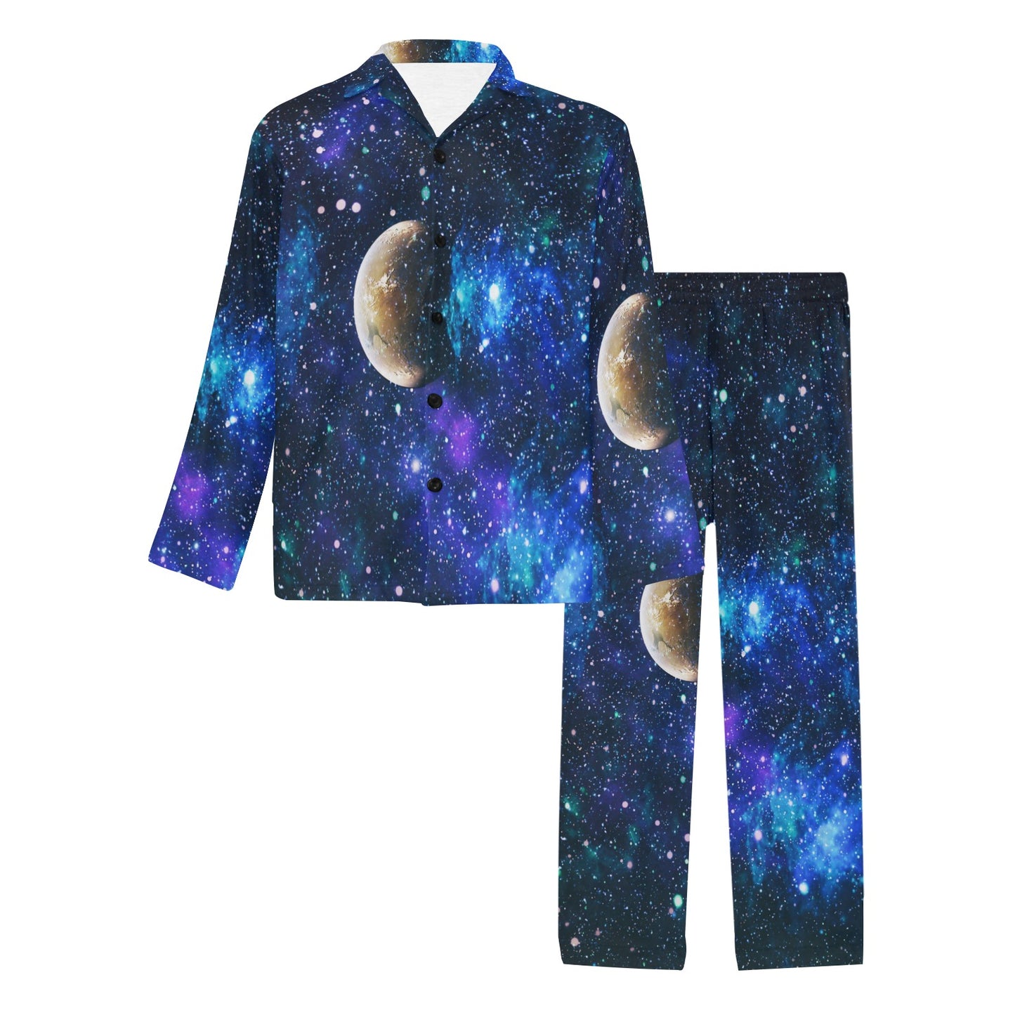 Galaxy Stardust Planet Space Print Men's Long Pajama Set