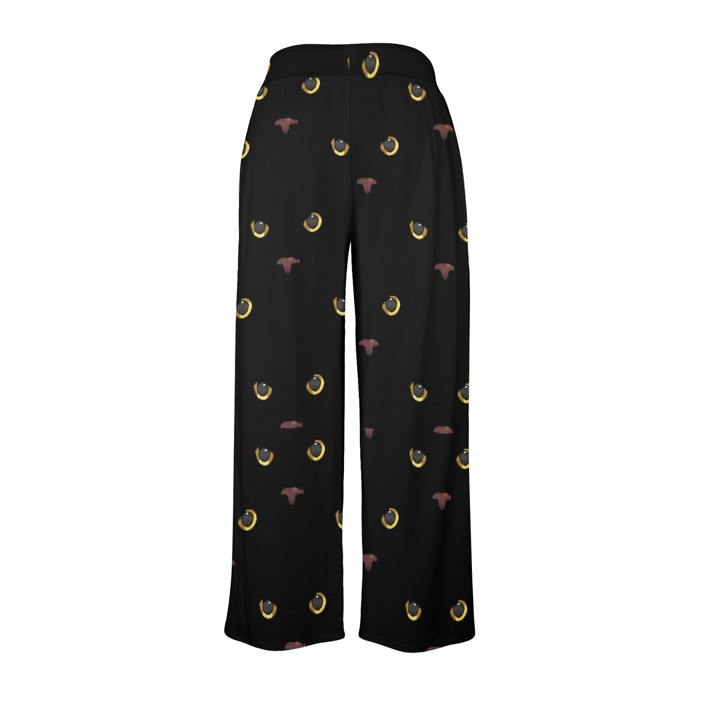 Black Cat Face Print Pattern Women's Wide Leg Lounge Pants