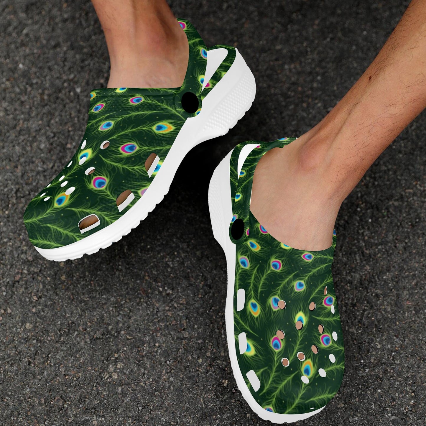 Peacock Feather Green Design Print Unisex Clogs Shoes