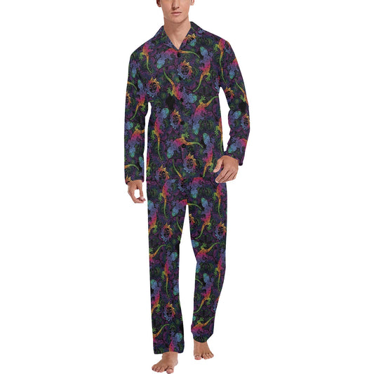 Gecko Rainbow Pattern Print Design 03 Men's Long Pajama Set
