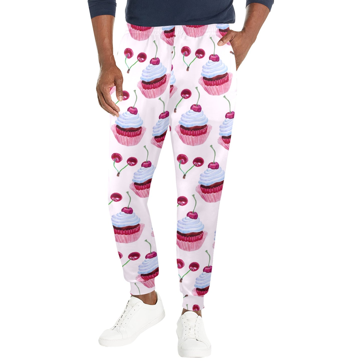 Cherry Cupcake Pink Pattern Men's Casual Track Pants