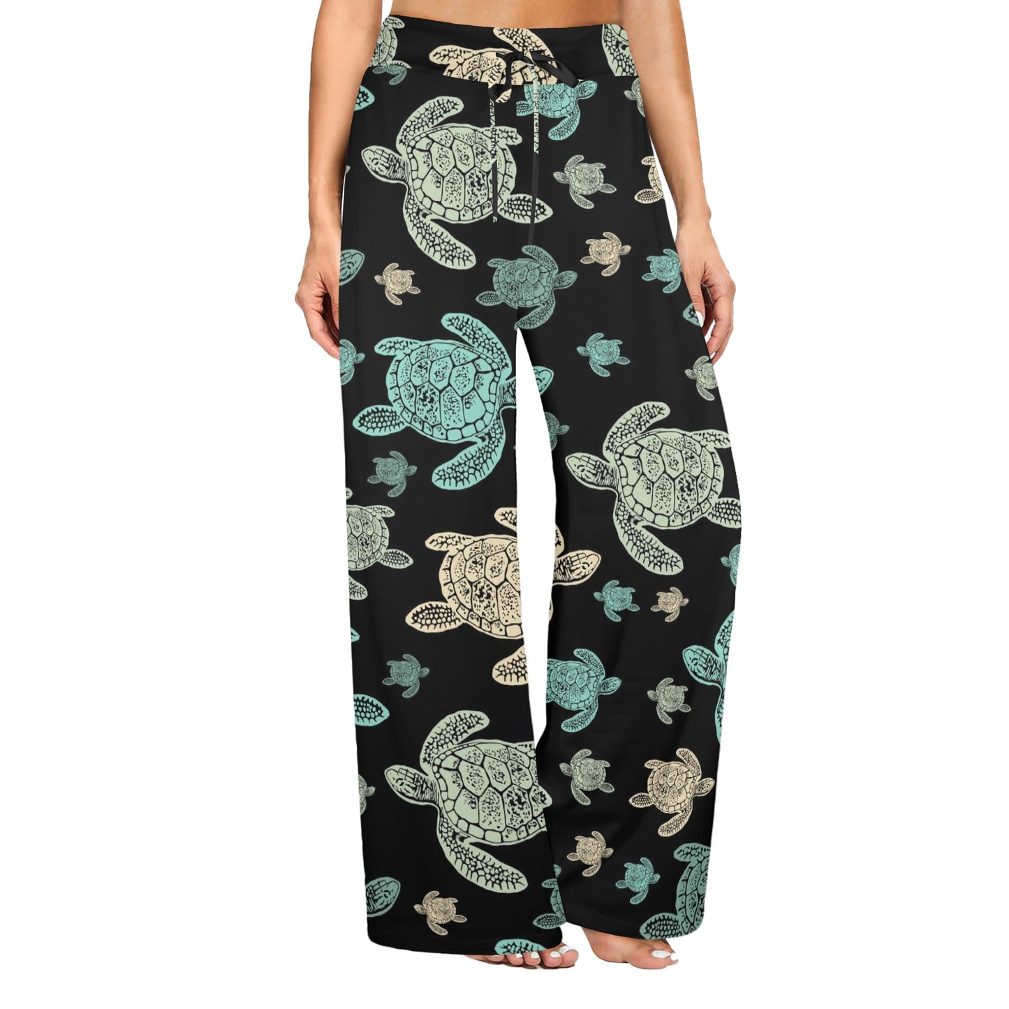 Sea Turtle Stamp Pattern Women's Wide Leg Lounge Pants