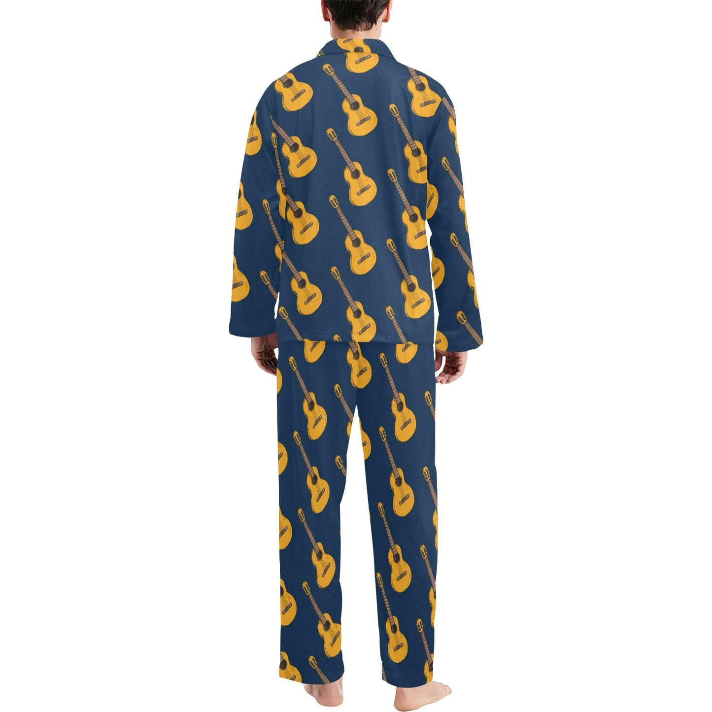 Acoustic Guitar Pattern Print Design 04 Men's Long Pajama Set