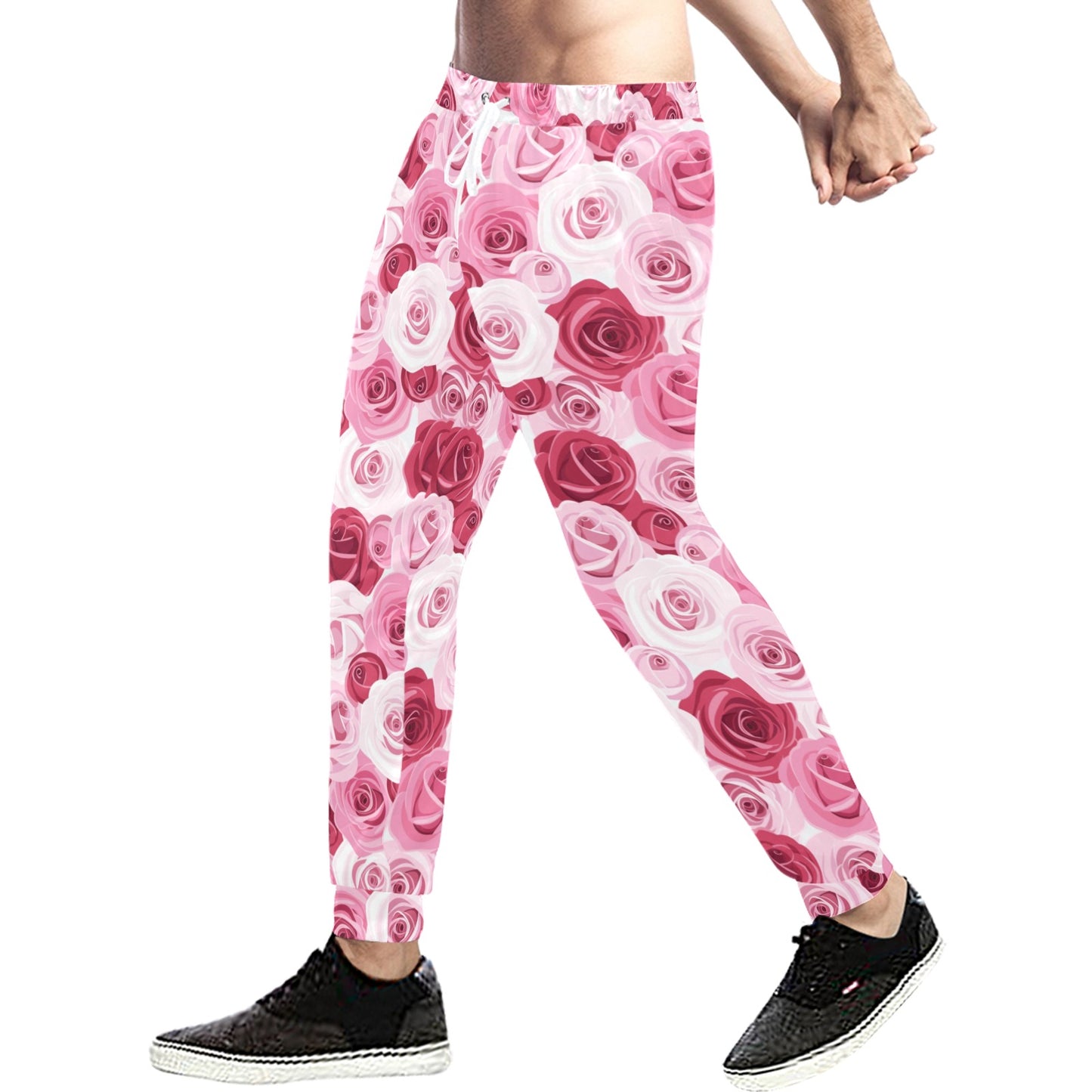 Pink Red Rose Pattern Print Men's Sweatpants