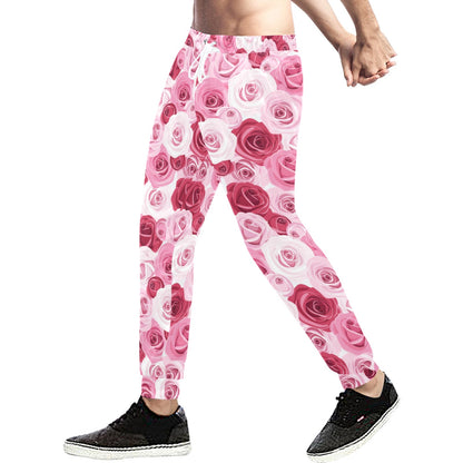 Pink Red Rose Pattern Print Men's Sweatpants