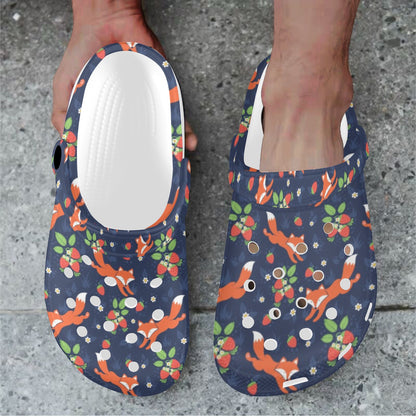 Fox Strawberry Print Pattern Unisex Clogs Shoes