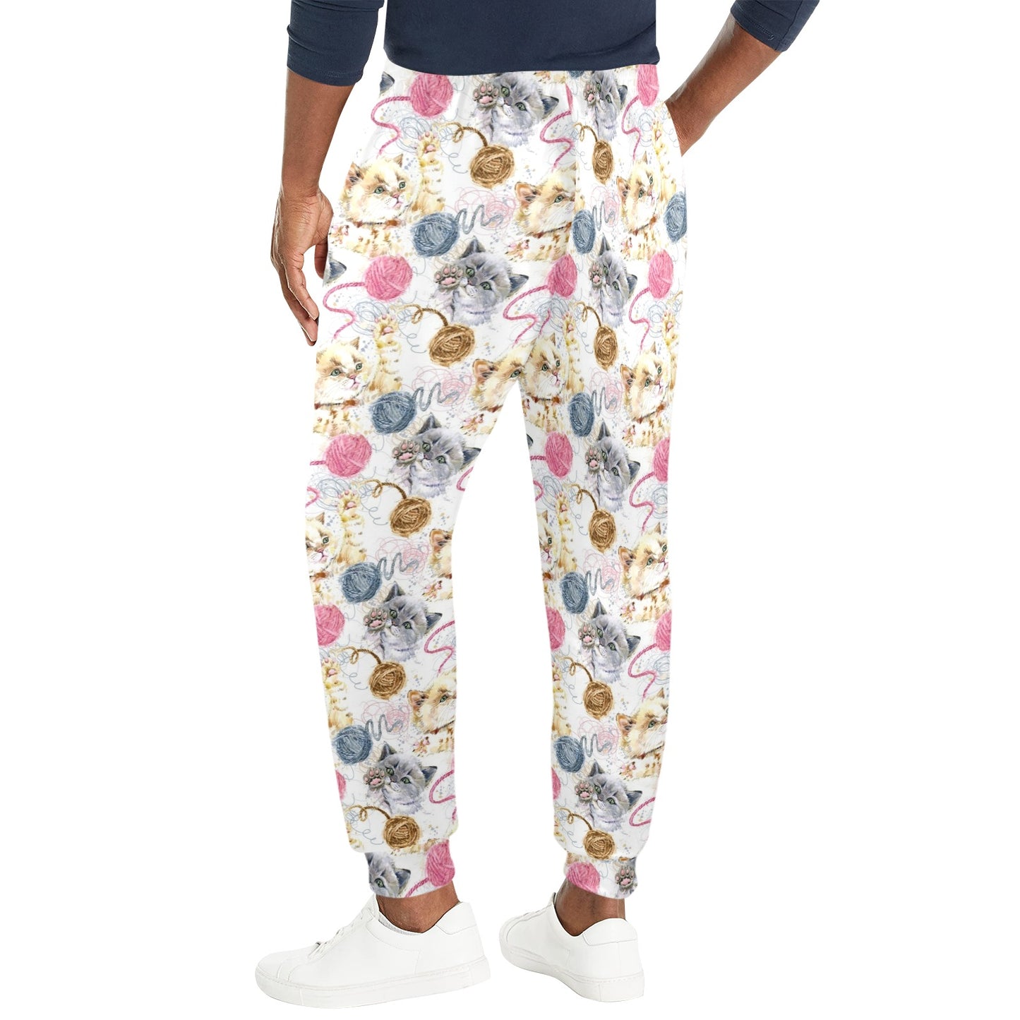 Cat Playing Yarn Pattern Print Design 07 Men's Casual Track Pants