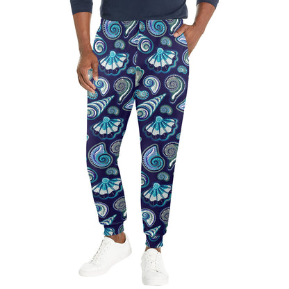 Beach Seashell Blue Print Men's Casual Track Pants