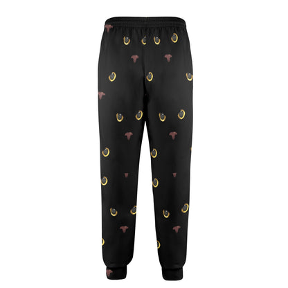 Black Cat Face Print Pattern Men's Casual Track Pants