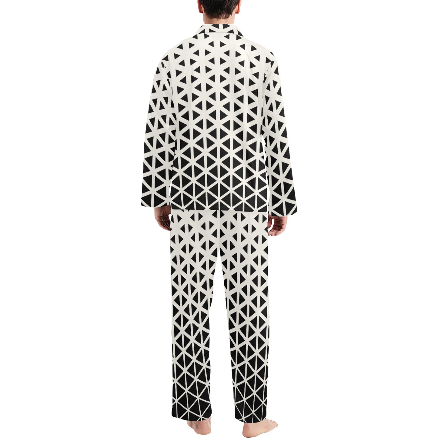 Geometric Black White Pattern Print Design 03 Men's Long Pajama Set