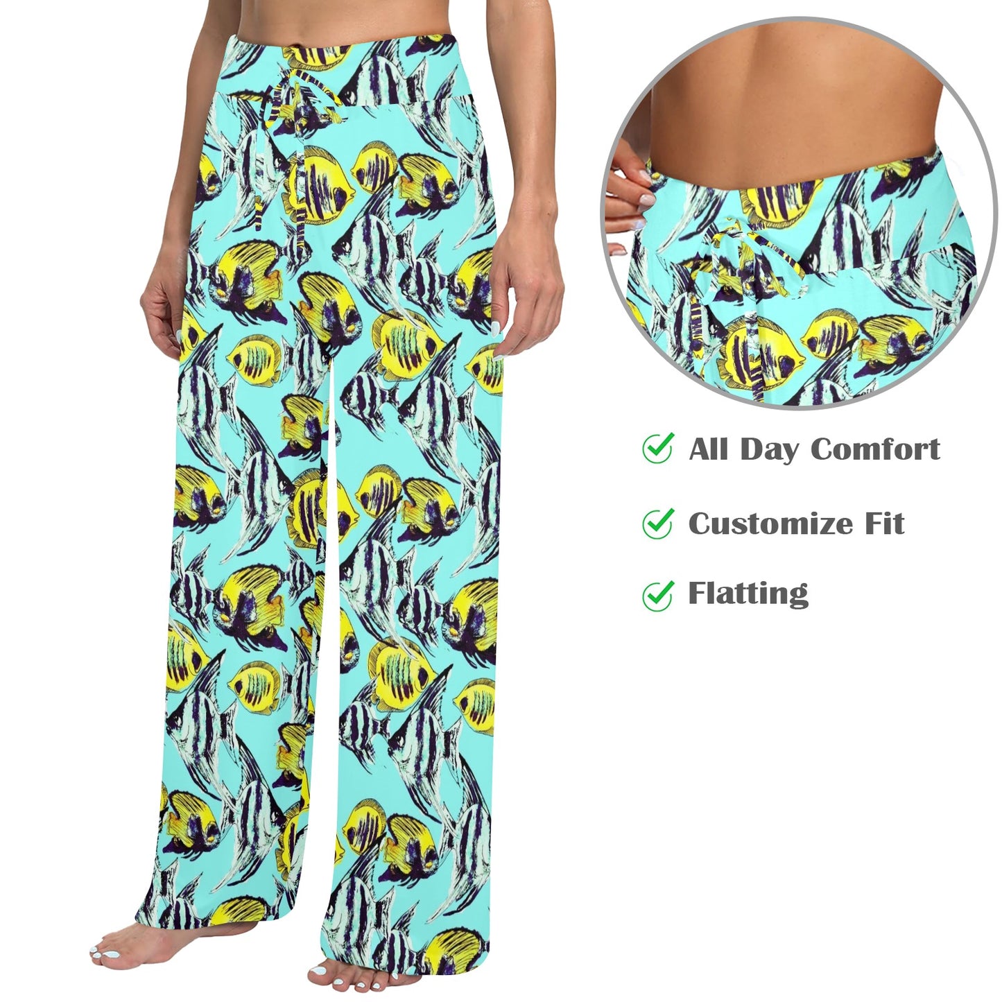 Angelfish Pattern Print Design 02 Women's Wide Leg Lounge Pants