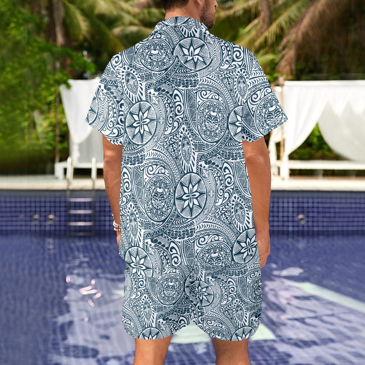 Samoan Pattern Print Design LKS306 Men's Beach Shirt and Shorts Set