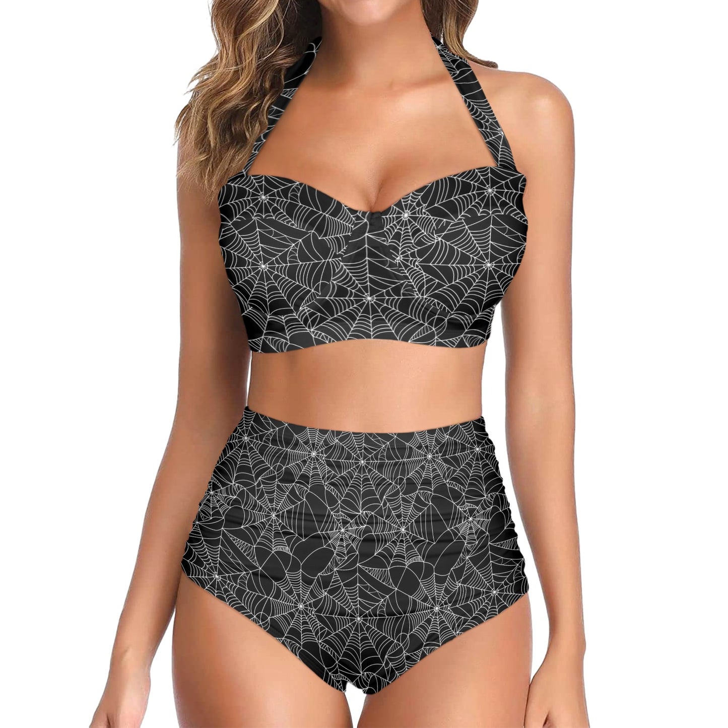 Spider Web Print Design LKS301 Halter Neck Bikini Swimsuit