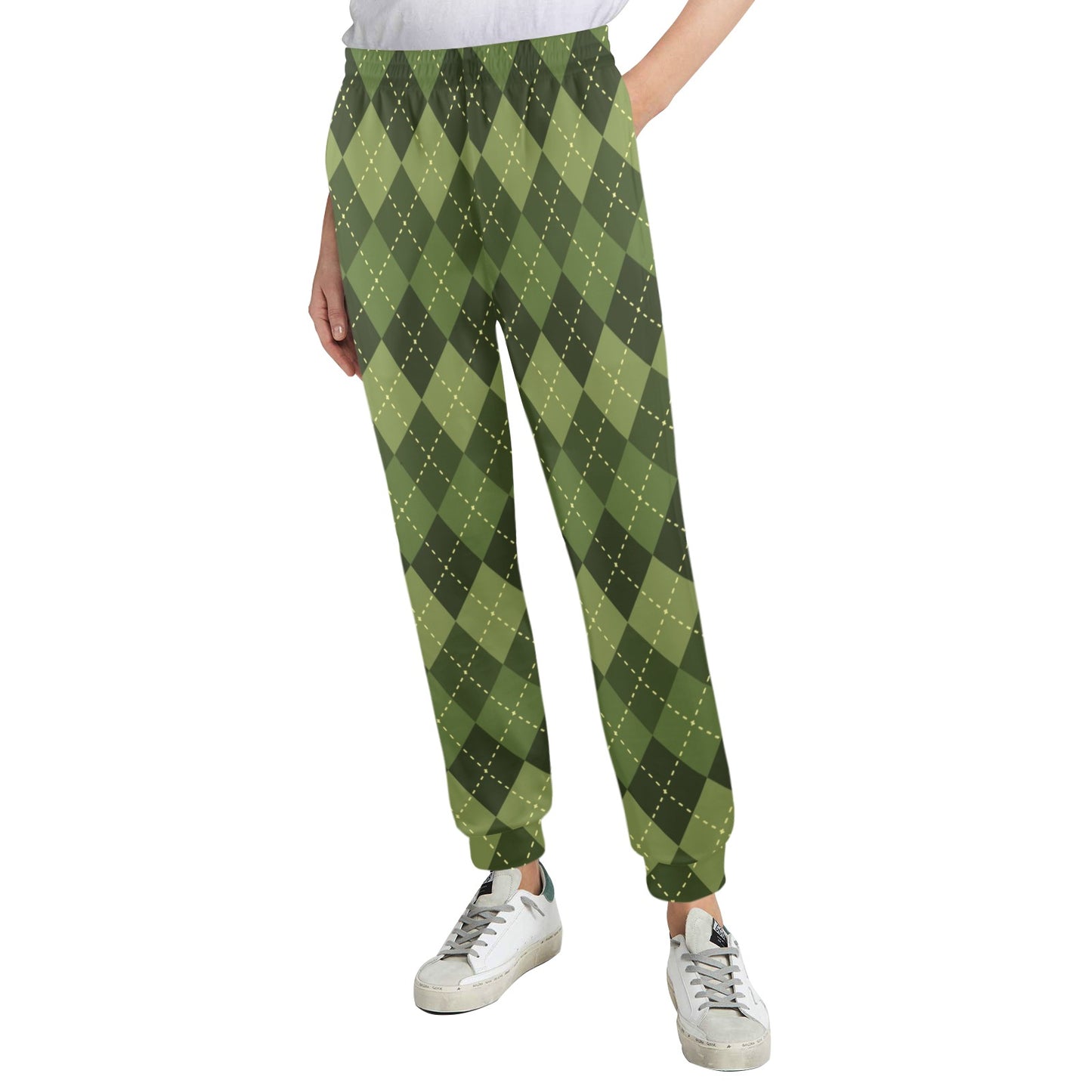Argyle Green Pattern Print Design 01 Women's Casual Track Pants