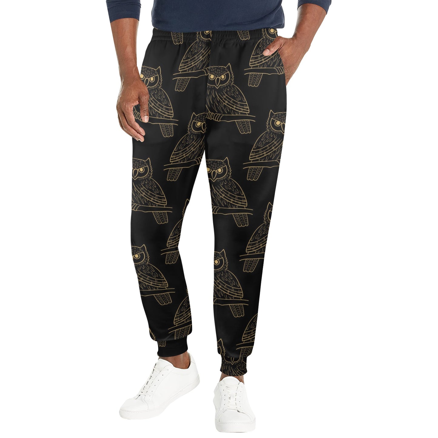 Gold Owl Pattern Men's Casual Track Pants