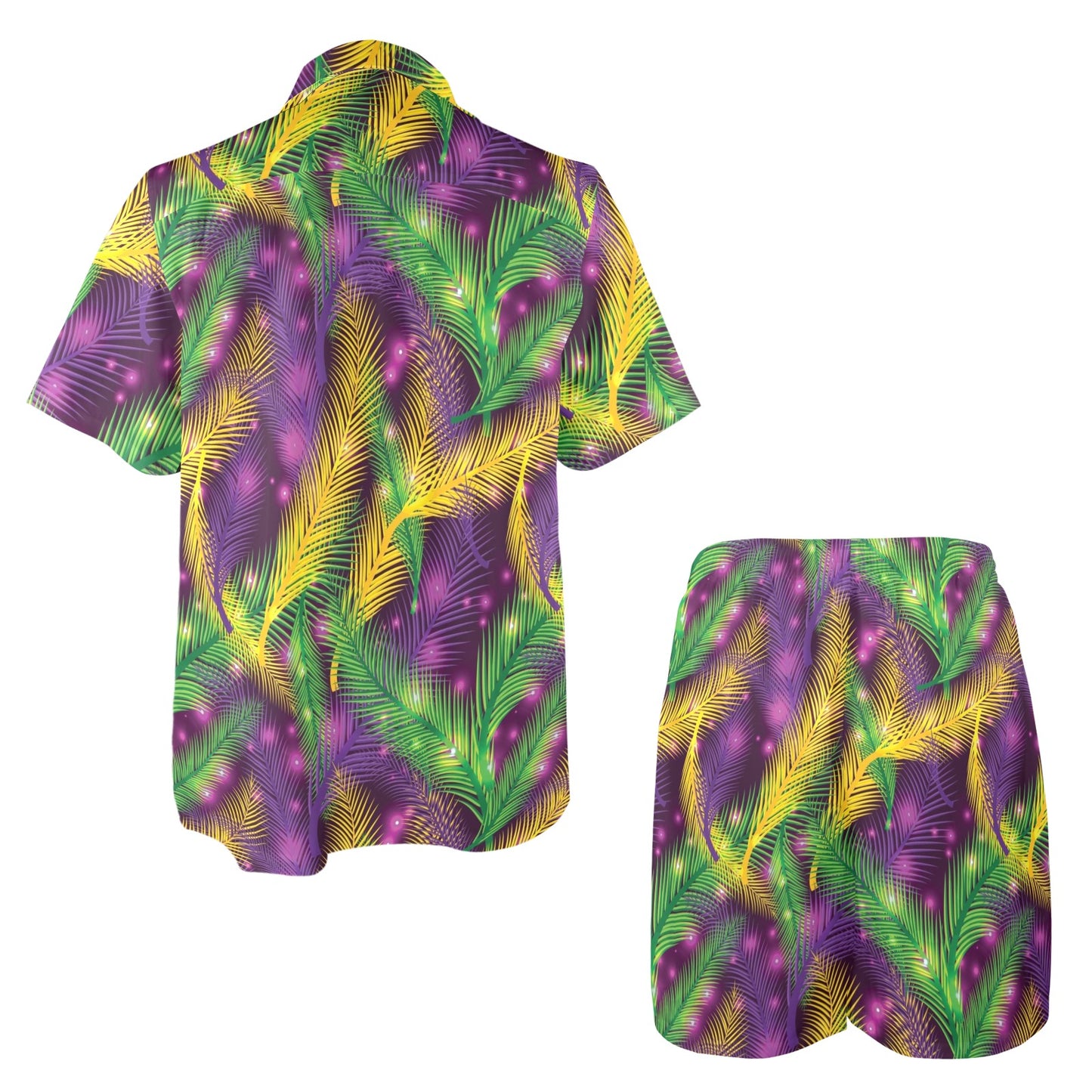Mardi Gras Pattern Print Design 09 Men's Beach Shirt and Shorts Set