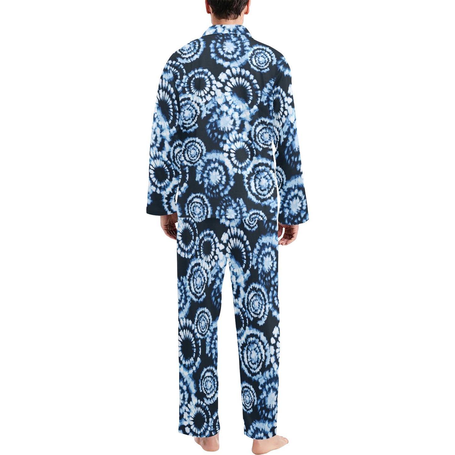 Tie Dye Dark Blue Print Design LKS306 Men's Long Pajama Set