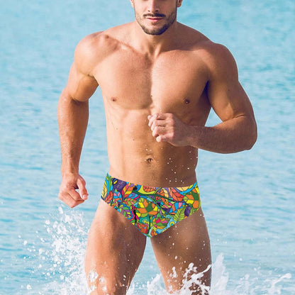 Psychedelic Trippy Flower Print Men's Swimming Briefs