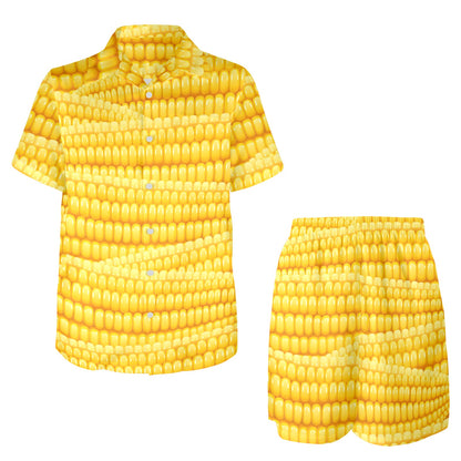 Agricultural Corn cob Pattern Men's Beach Shirt and Shorts Set