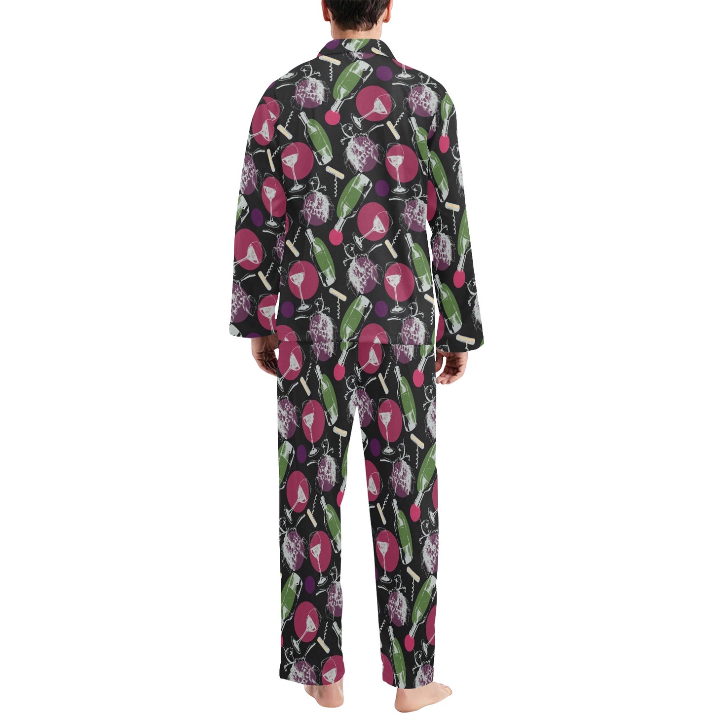 Wine Print Design LKS307 Men's Long Pajama Set