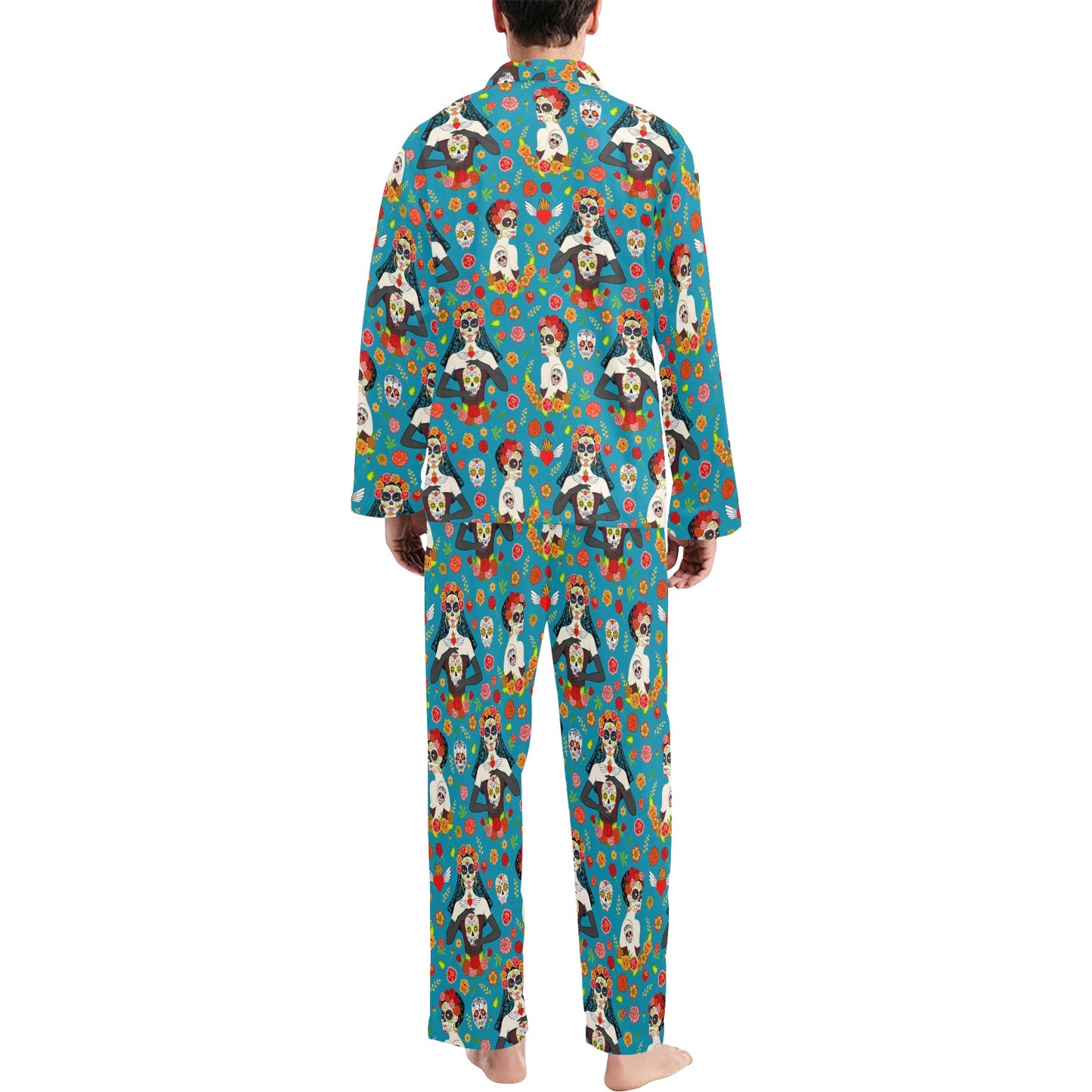 Day of the Dead Old School Girl Design Men's Long Pajama Set