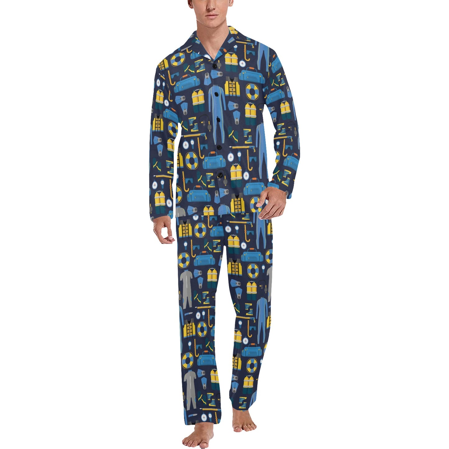 Scuba Equipment Print Design LKS305 Men's Long Pajama Set
